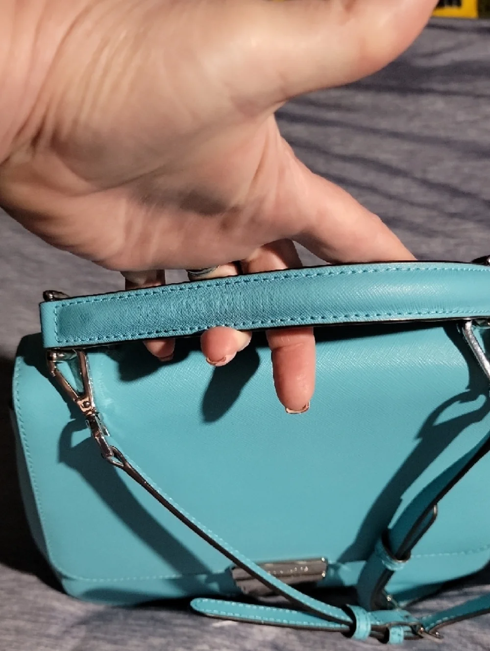 Michael Kors Robins Egg Blue Leather Crossbody Bag with Top Handle
